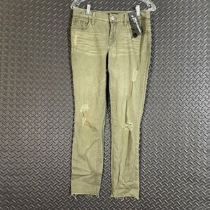 New Express Olive Green Distressed Mid Rise Ankle Legging‎ Jeans Size 6R NWT